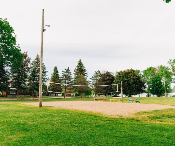 A volleyball court at Elim Lodge